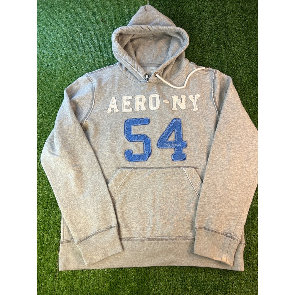 Aeropostale Mens Gray‎ AERO-NY 54 Graphic Pullover Hoodie Sweatshirt Large